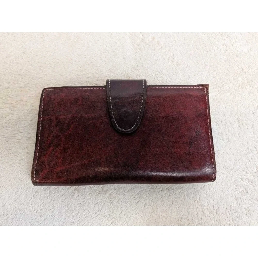 Royal Crest Leather Cowhide Clutch Wallet‎ Coin Purse Burgundy Women's